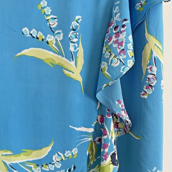 VALERIE STEVENS BLUE FLORAL SILK SKIRT RAMP SIZE 12 PETITE - Picture 3 of 4
